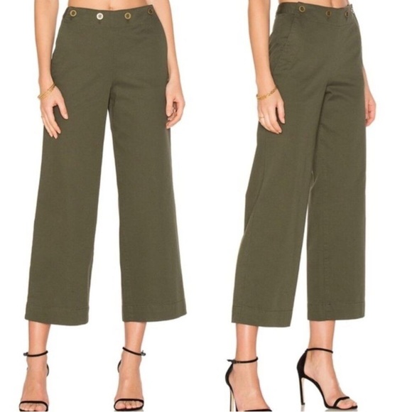 THEORY women’s NAMID TS cropped cotton wide legs pants army green size 6 - Picture 1 of 9